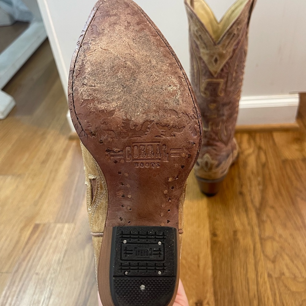 Corral Cowboy Boots Womens 5 Snip Toe Western Leather Embroidered Brown - Picture 12 of 13
